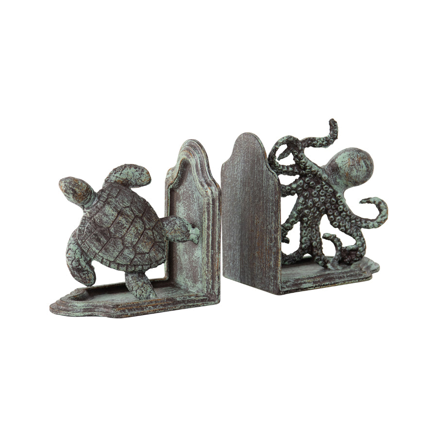 Cast Iron Octopus & Turtle Book Ends Set 12cm