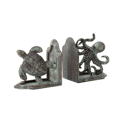 Cast Iron Octopus & Turtle Book Ends Set 12cm