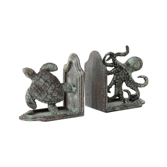 Cast Iron Octopus & Turtle Book Ends Set 12cm