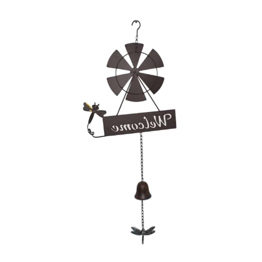 Hanging Welcome Windmill w Bell + Dragonfies 88cm - Image 4