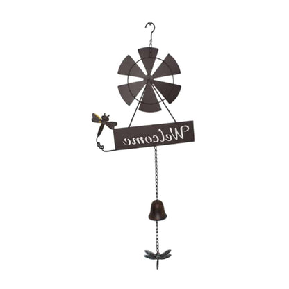 Hanging Welcome Windmill w Bell + Dragonfies 88cm - Image 4