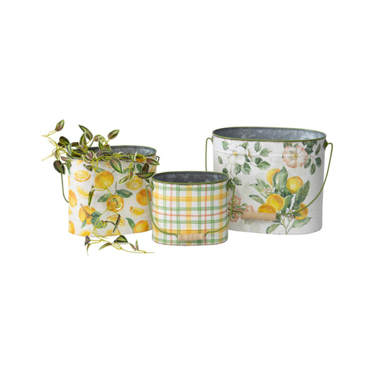 Set 3 Lemon Design Planter Storage Buckets 30cm