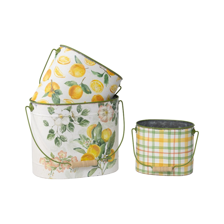 Set 3 Lemon Design Planter Storage Buckets 30cm - Image 4