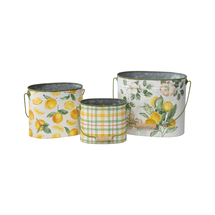 Set 3 Lemon Design Planter Storage Buckets 30cm - Image 5