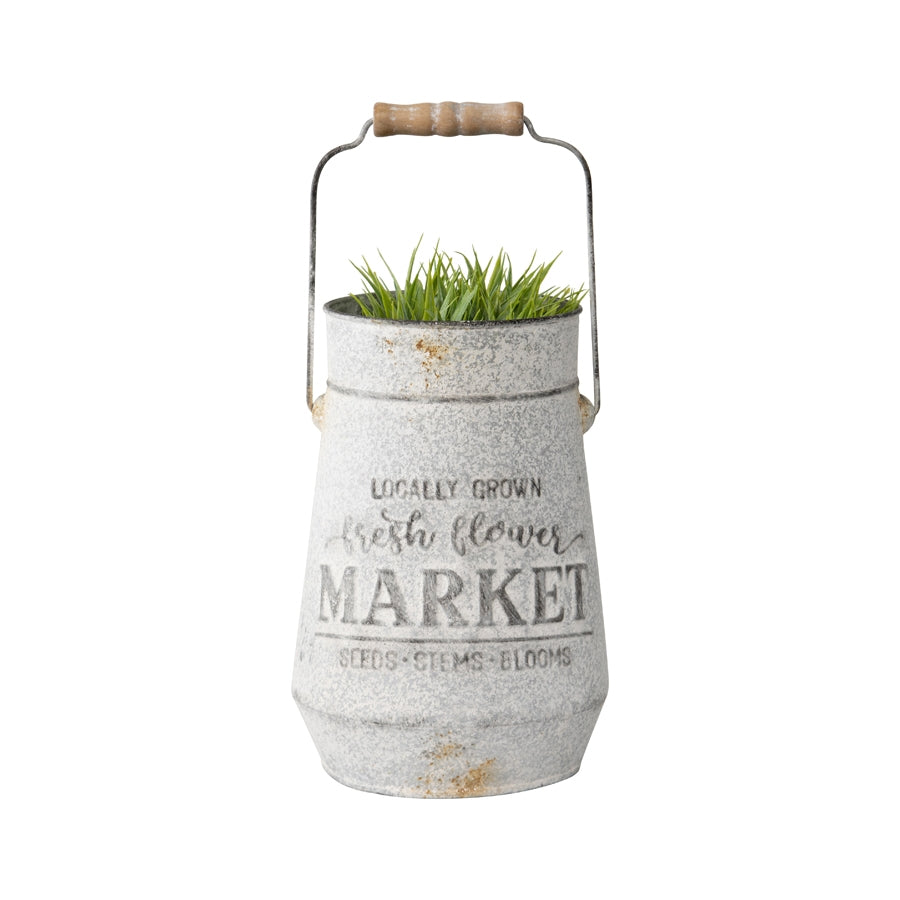 Distressed Flower Market Planter w Handle 26cm - Image 3