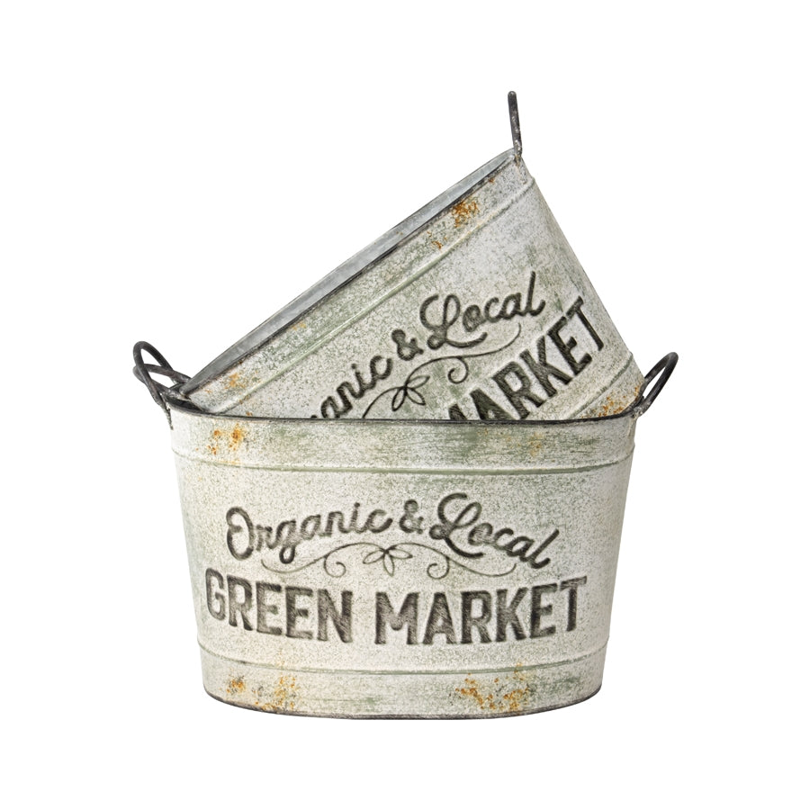 Set 2 Oval Organic Market Planter Storage Buckets 38cm - Image 4