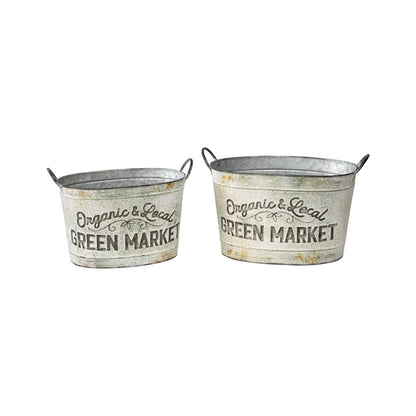 Set 2 Oval Organic Market Planter Storage Buckets 38cm - Image 3