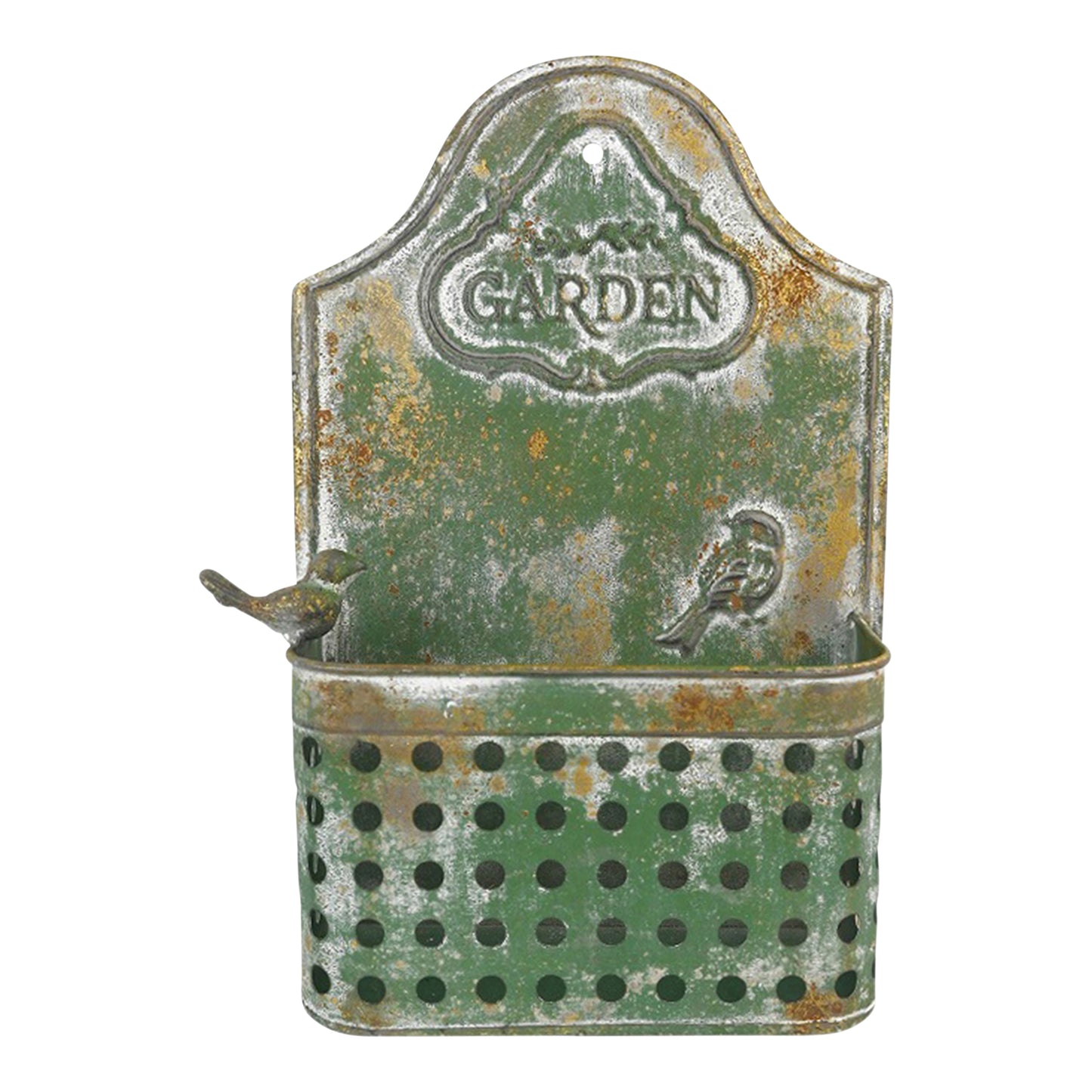 Vintage Green Wall Planter w/ Embossed Garden 29x45cm - Image 2