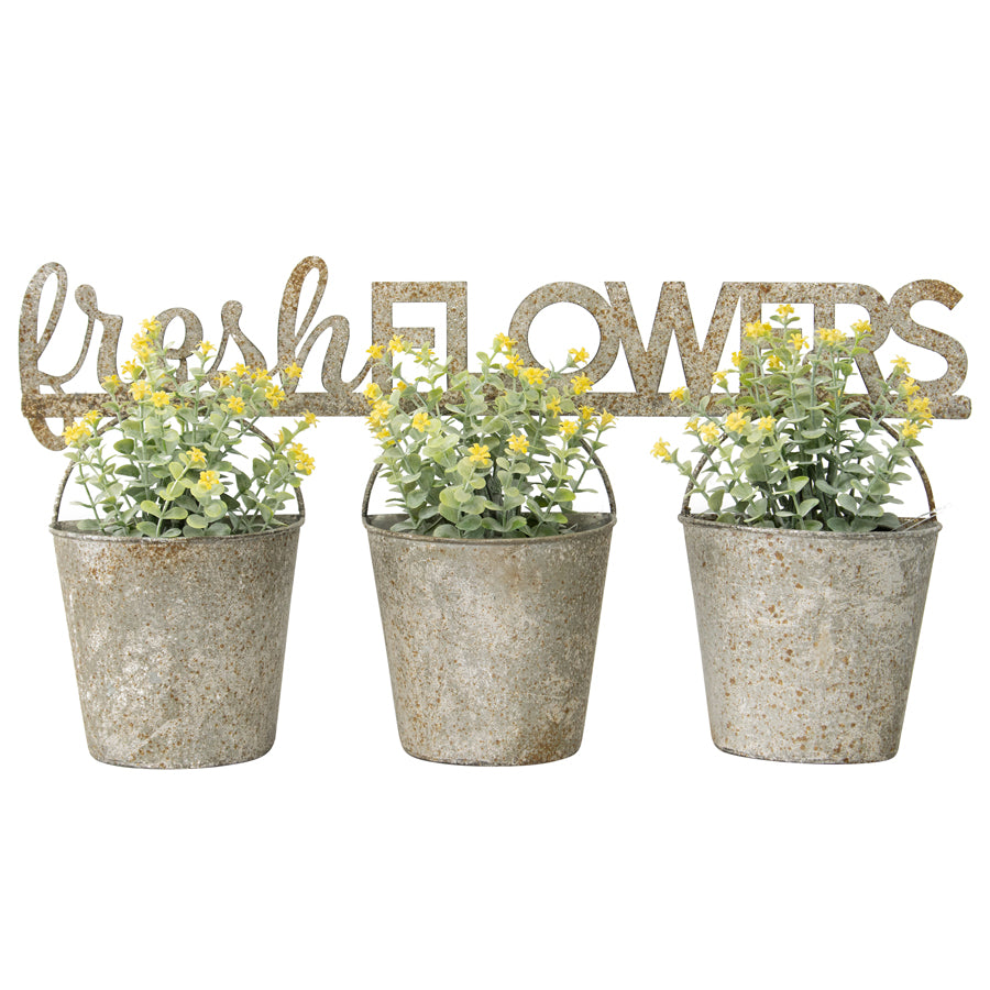 Three Bucket 'Fresh Flowers' Wall Planter 51x26cm - Image 3