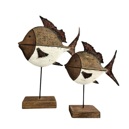 Set 2 Handcrafted Fish On Base Assort 28cm, 20cm