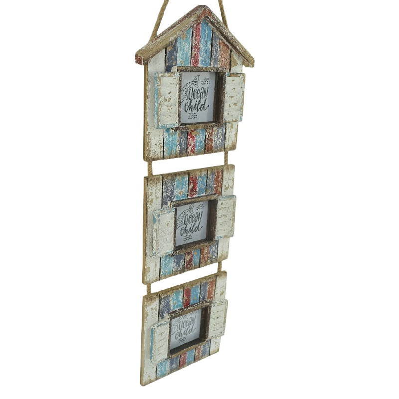 Handcrafted 3-Photo Frame Hanging Beach Houses 78cm - Image 2