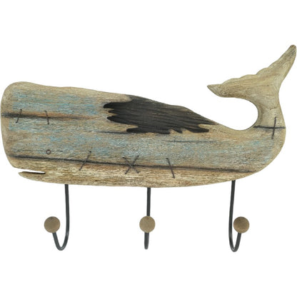 Handcrafted Whale Wall Hanging w 3 Hooks 56cm