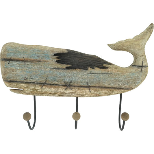 Handcrafted Whale Wall Hanging w 3 Hooks 56cm