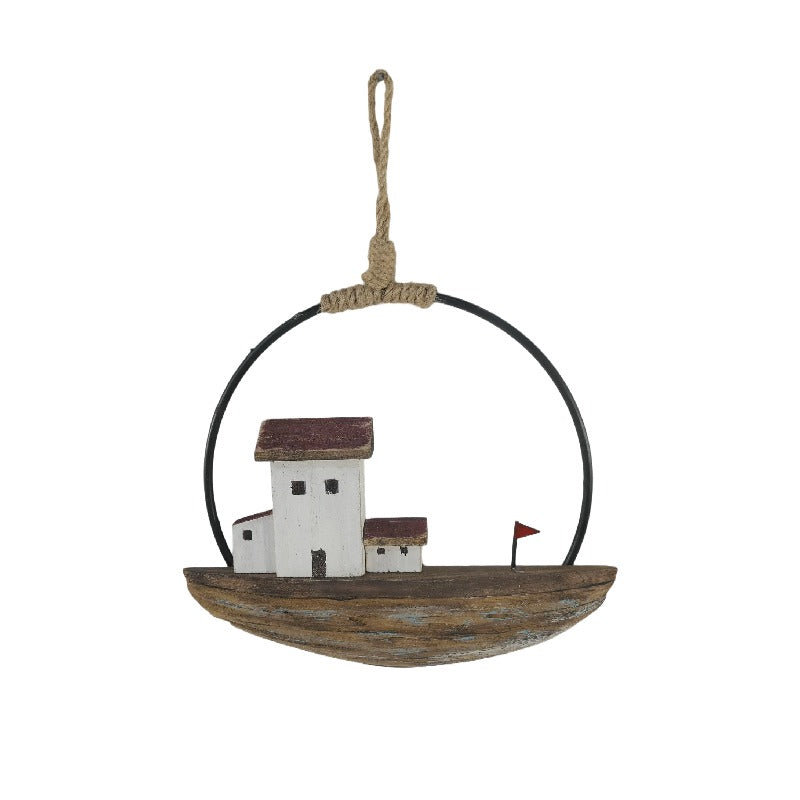 Set 2 Handcrafted Round Boat / Beach Wall Art 28cm - Image 3