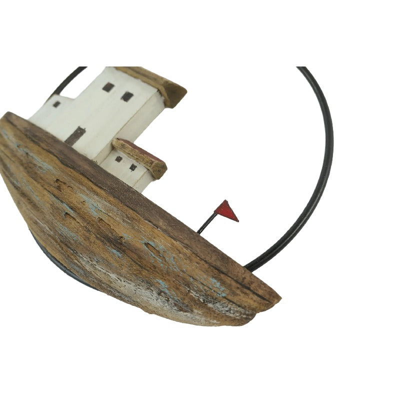 Set 2 Handcrafted Round Boat / Beach Wall Art 28cm - Image 4