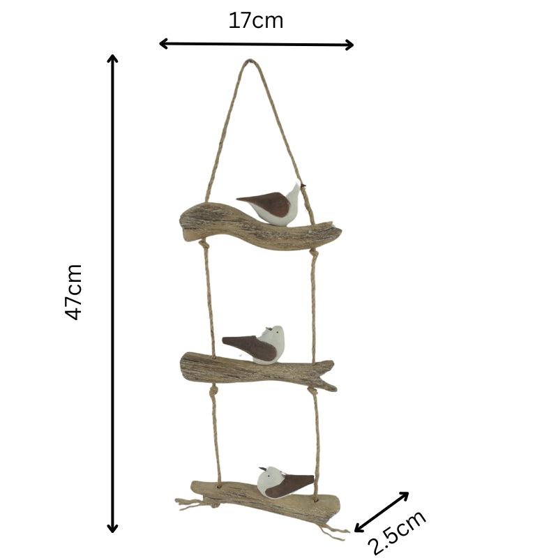 Birds On Driftwood w Rope Wall Art 47cm - Image 5