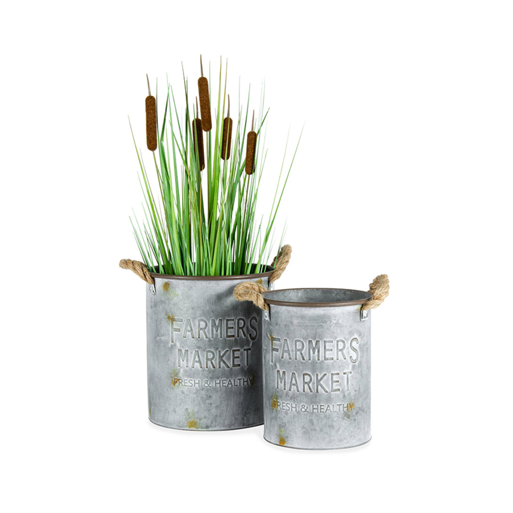 Set 2 Farmers Market Round Bucket Planters 29cm, 26cm - Image 4