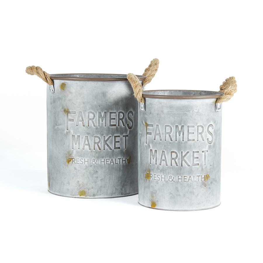 Set 2 Farmers Market Round Bucket Planters 29cm, 26cm - Image 2