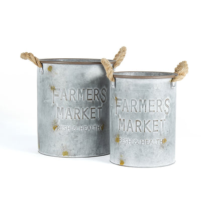 Set 2 Farmers Market Round Bucket Planters 29cm, 26cm - Image 2