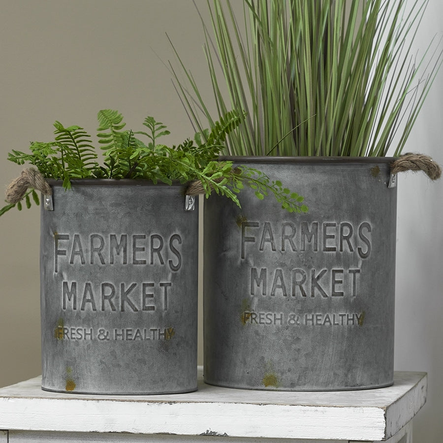 Set 2 Farmers Market Round Bucket Planters 29cm, 26cm