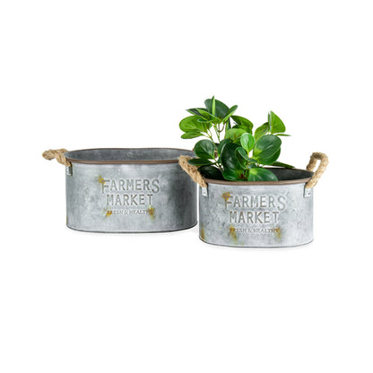 Set 2 Farmers Market Oval Planters / Holders 31cm, 18cm - Image 4