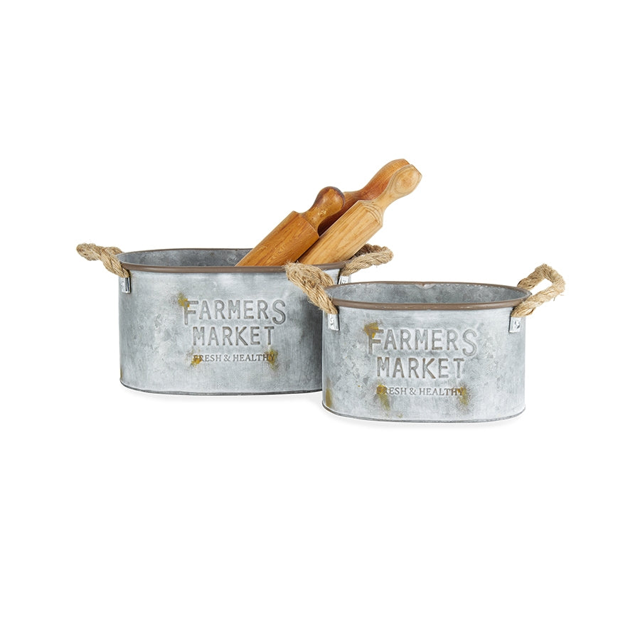 Set 2 Farmers Market Oval Planters / Holders 31cm, 18cm - Image 2