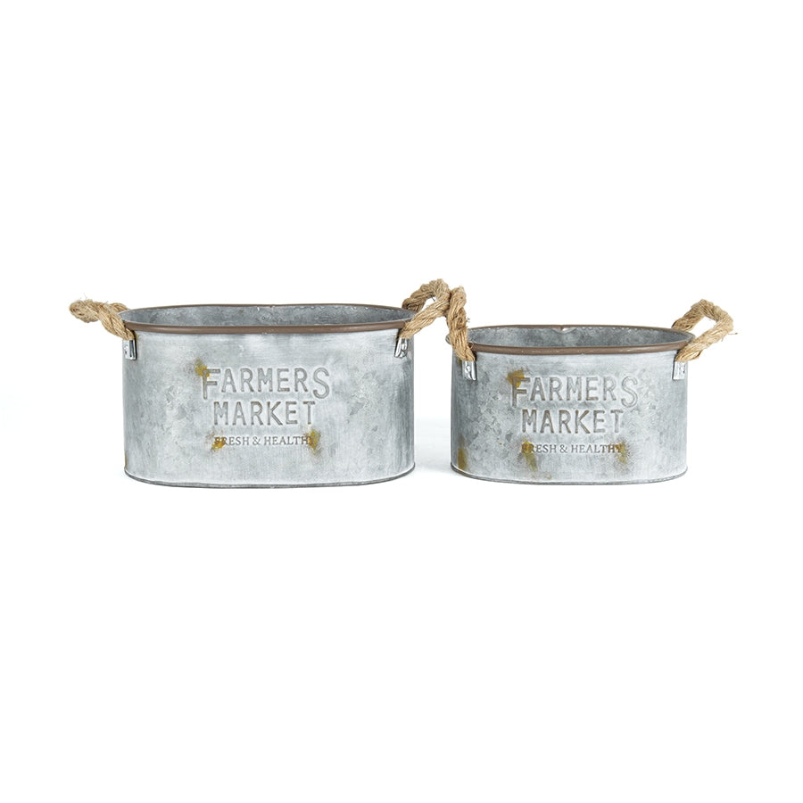 Set 2 Farmers Market Oval Planters / Holders 31cm, 18cm