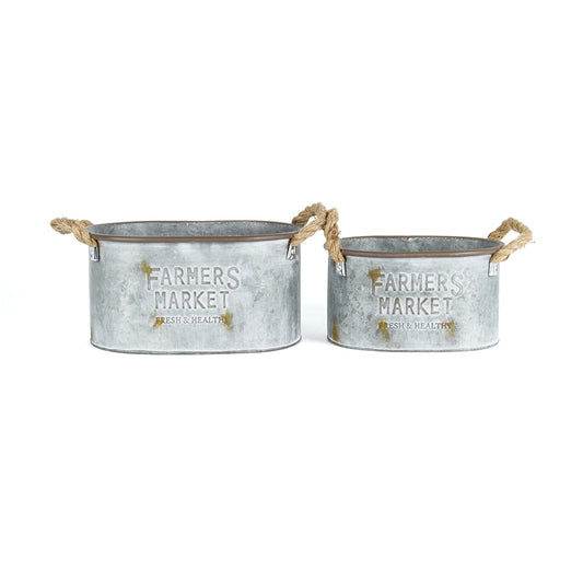Set 2 Farmers Market Oval Planters / Holders 31cm, 18cm