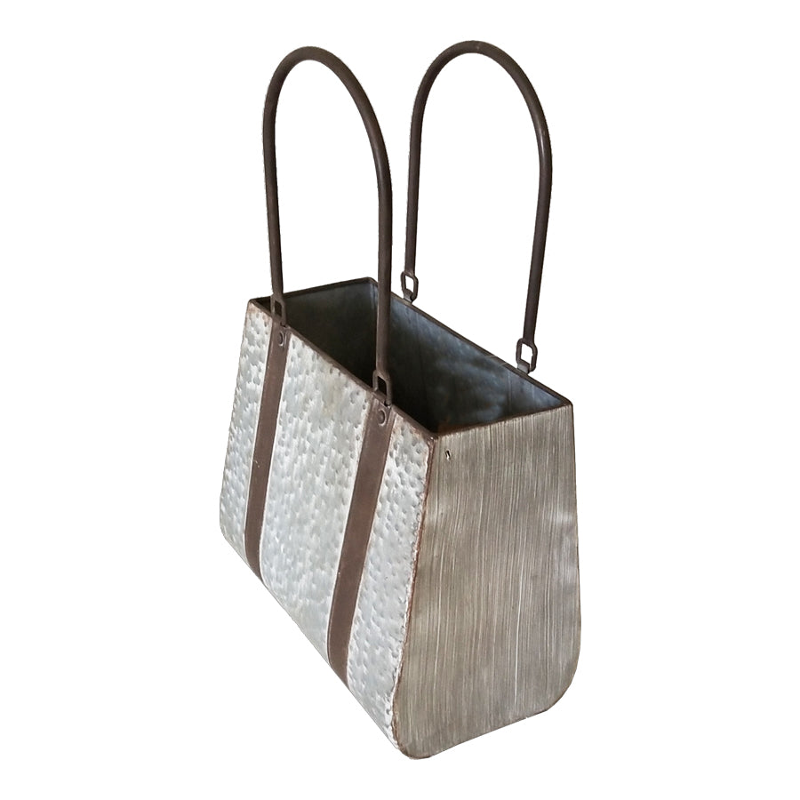 Galvanise w Rust Straps Handbag Planter 45cm