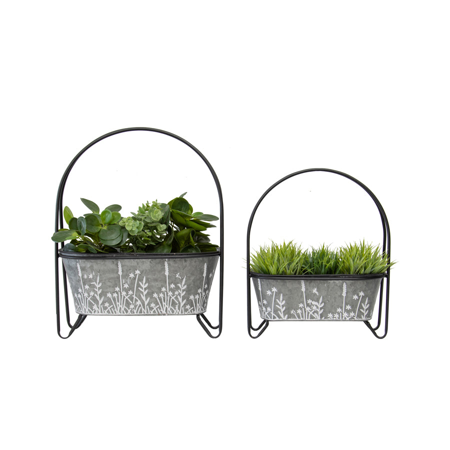 Set 2 Arched Galvanise w Wildflower Planters 51cm