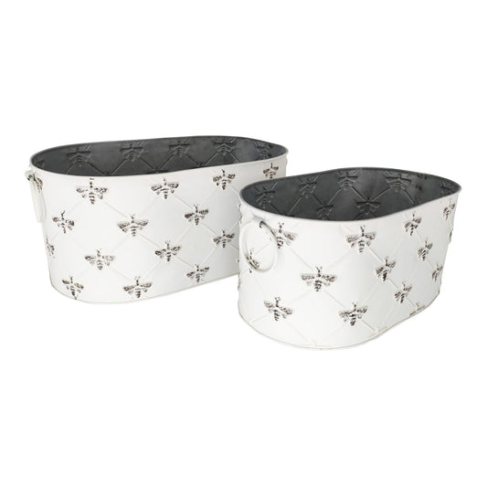 Set 2 Oval Bee Planters / Storage 44cm