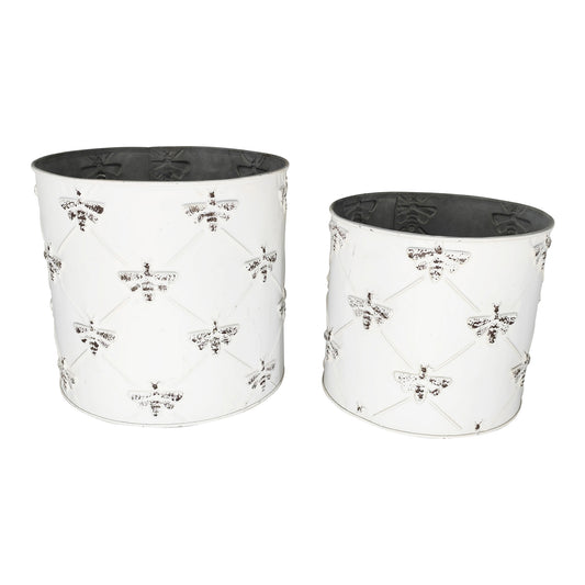 Set 2 Round Bee Planters 20cm