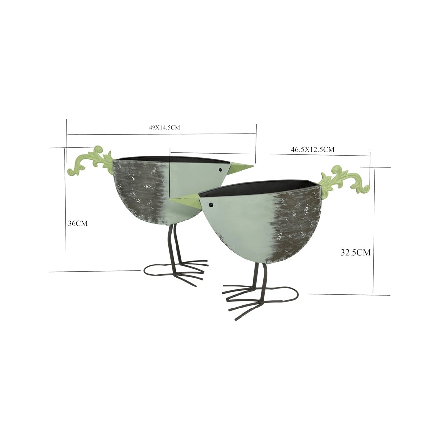 Set 2 Green Bird Planters / Storage 49cm - Image 3