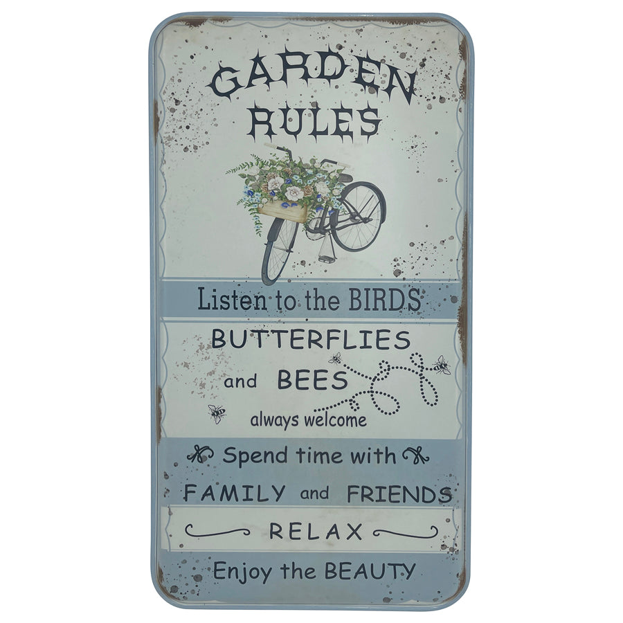 Distressed White Garden Rules Wall Art 61cm