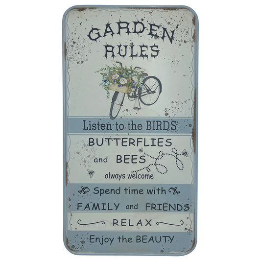 Distressed White Garden Rules Wall Art 61cm