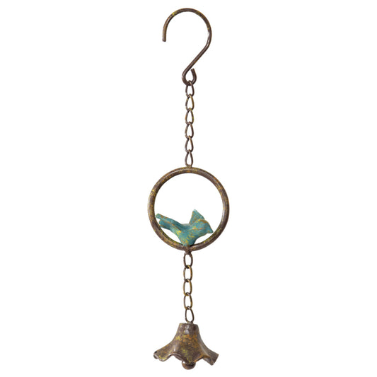Cast Iron Happy Bluebird in Ring w Bell 31cm