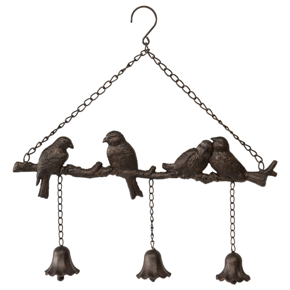 Hanging Lovebirds on Branch w 3 Bells 48cm