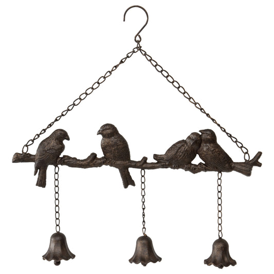 Hanging Lovebirds on Branch w 3 Bells 48cm