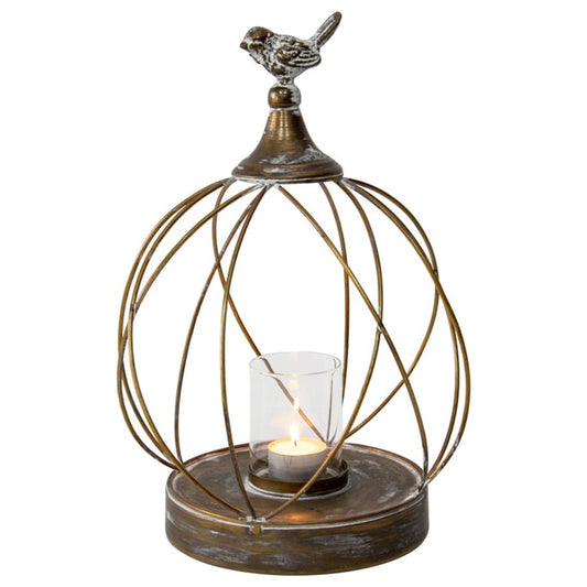 Elementals Pillar Candle Holder w Perched Bird 32cm