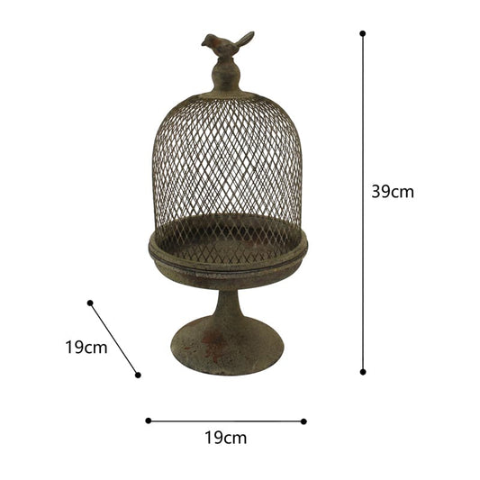 Antique Finish Cloche w Bird 39cm - Image 2