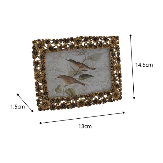Antique Gold Metal Photoframe w Flowers 18cm - Image 2
