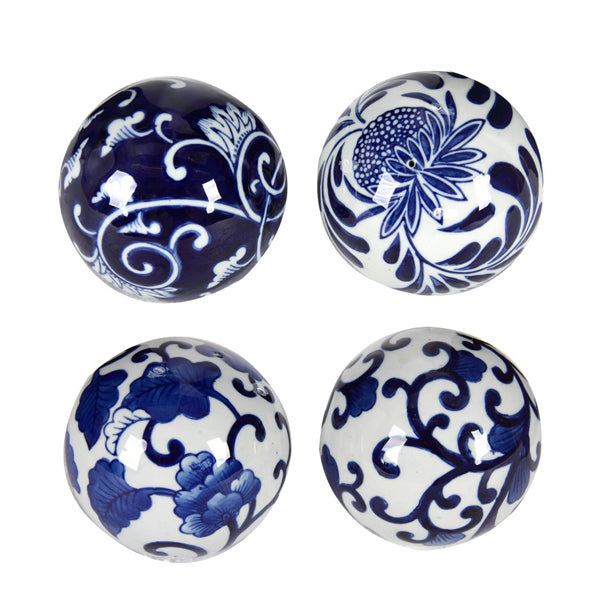 Blue & White 4 Decorator Balls 10cm