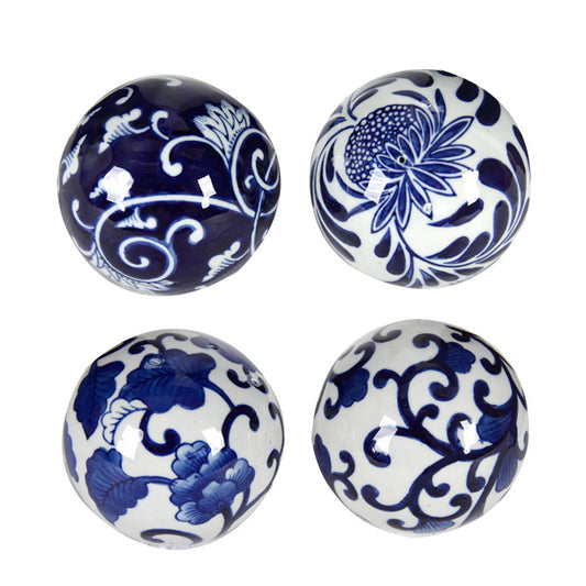 Blue & White 4 Decorator Balls 10cm