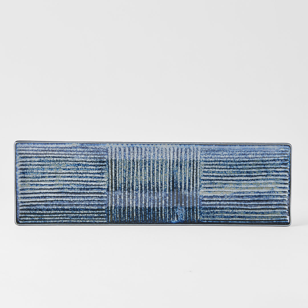 Plate Rectangular 33x10cm Lines Dark Blue Glaze - Image 2