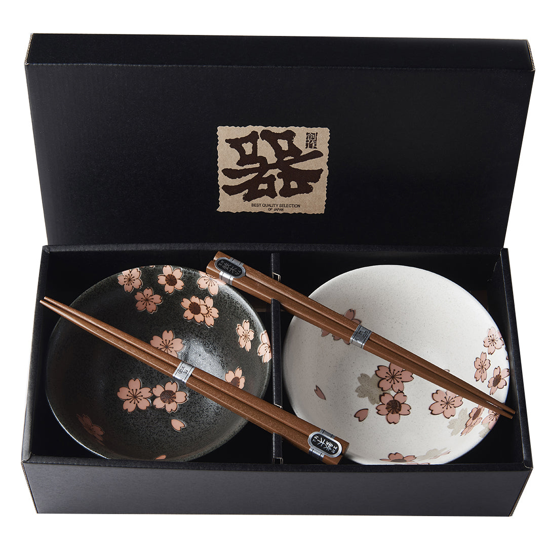 Bowl Set 2pcs with Chopsticks Cherry Blossom Design - Image 3