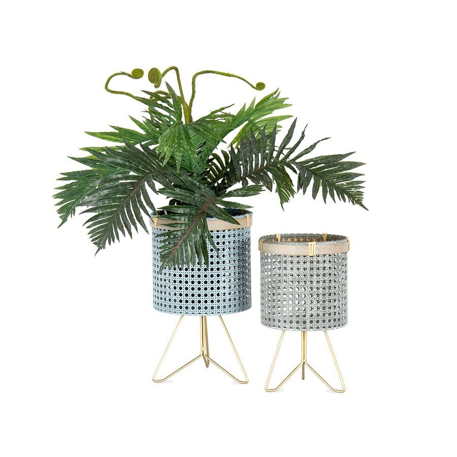 Set 2 Grey Taupe Cirque Footed Planters 20x32cm - Image 2