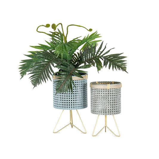 Set 2 Grey Taupe Cirque Footed Planters 20x32cm - Image 2