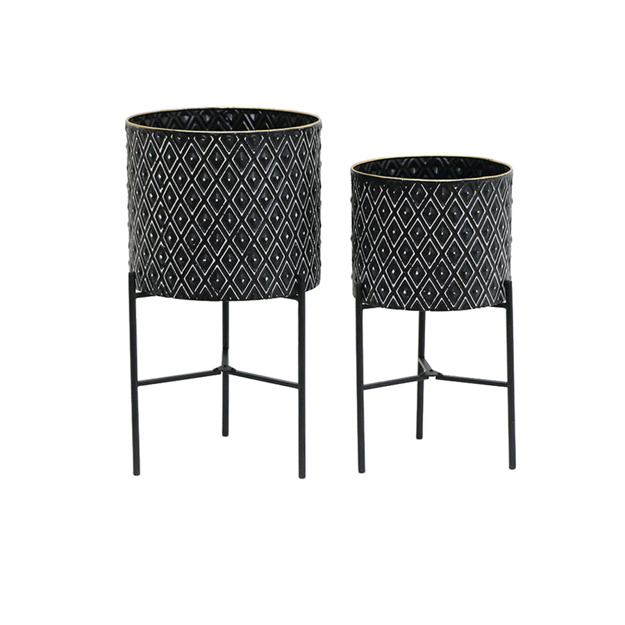 Set 2 Monochrome Geometric Planters on Legs 53cm