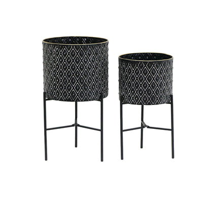 Set 2 Monochrome Geometric Planters on Legs 53cm
