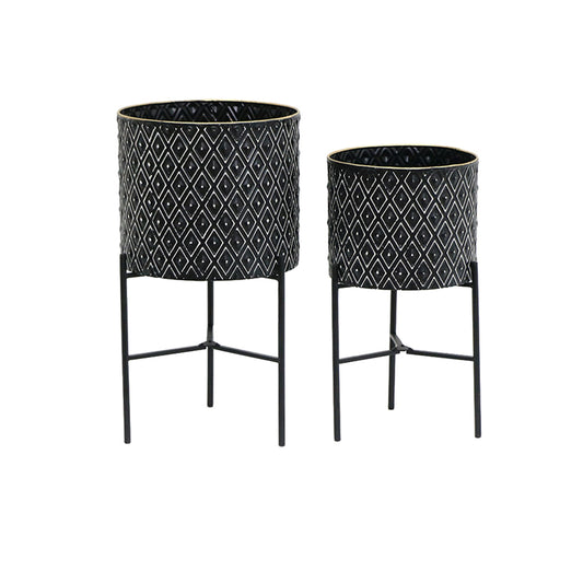 Set 2 Monochrome Geometric Planters on Legs 53cm